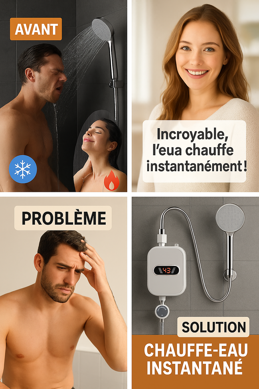 Chauffe-eau Instantané Électrique – Eau chaude instantanée pour salle de bain &amp; cuisine